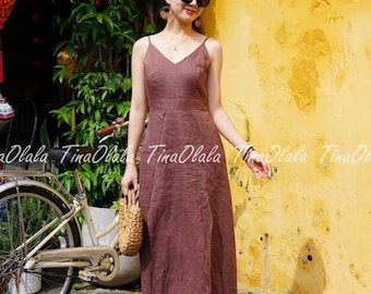 Espresso Brown Linen Dress: One Shoulder Wedding Guest Dress - Etsy