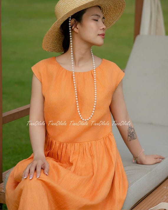 Plus Size Linen Dress: Golden Hour Summer Casual With Wooden Buttons - Etsy  Ireland