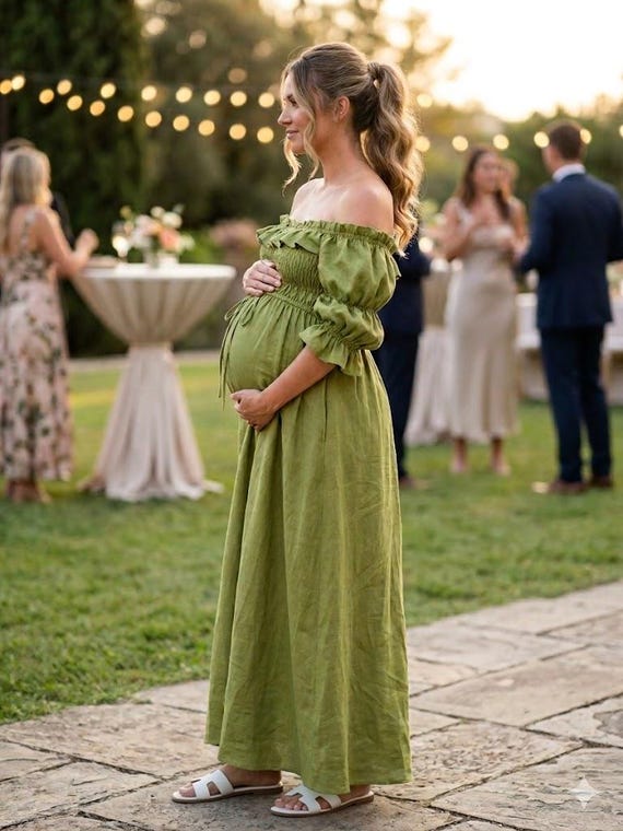 maternity olive green dress Luxury Maternity Dress for Baby Shower | Maternity Dress for photo shoot fabriccode-KO
