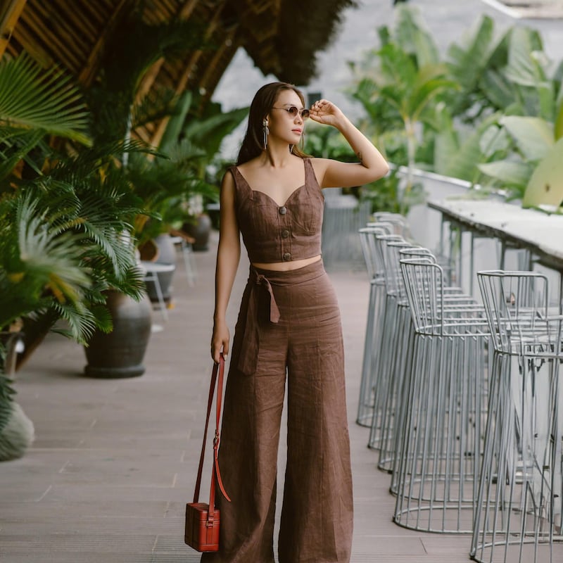 Utility Linen Two Piece Wide Leg Pants Set main image 1