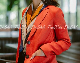 Red Linen Blazer: Women's Classic Fit - Sustainable Fashion Linen Blazer women Linen women set Custom order linen set women.