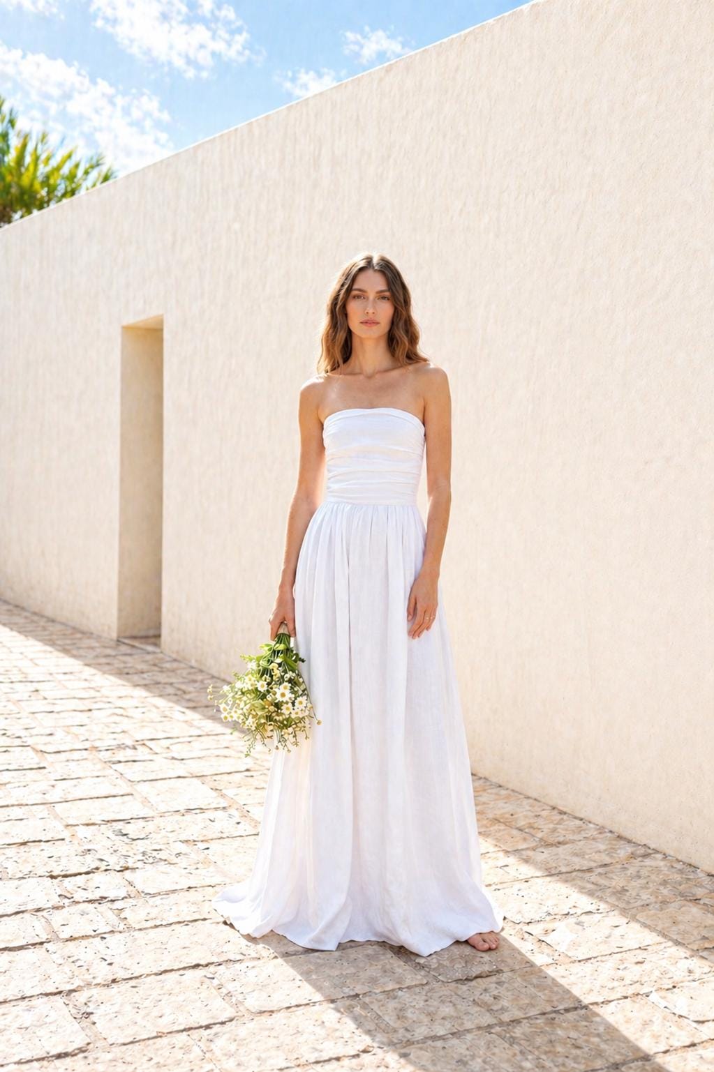 Strapless Linen A Line Dress