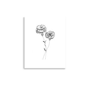 Handgezeichnete Geburtsblume, Dot Art - Nelkenzeichnung, Dot-Work-Blumendruck, minimalistisches Schlafzimmer- oder Badezimmerdekor