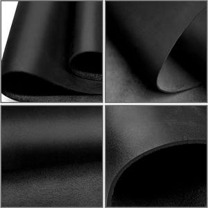 May include: Close-up shots of black leather material, showcasing its texture and flexibility. The images highlight the smooth surface and the way the leather folds and curves, revealing its thickness and quality. The leather appears to be a solid, deep black color.