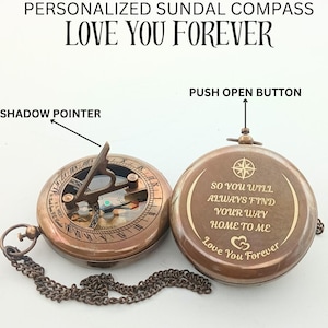 Personalized Sundial Compass, Engraved Working compass, gift for mom, Dad gift, Husband birthday gift, Anniversary gift