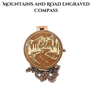 MOUNTAIN & ROAD PERSONALIZED  Compass,  Graduation day Gift, Anniversary Gift, Birthday Gift, Baptism Gift, Confirmation Gift