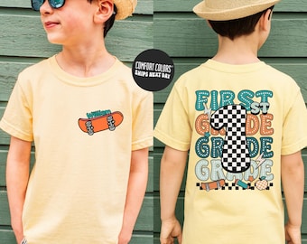 Custom First Grade School Shirt Boys Personalized Back To School Shirt Skateboard Kids School Tee Comfort Colors First Day School 1st Grade