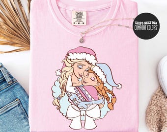 Frozen Coquette Bow Christmas Comfort Colors® Shirt Elsa and Anna Christmas Shirt Disney Princess Shirt Retro Magic Trip Xmas Trip Shirts