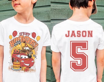 Custom Disney Cars Birthday Boy Shirt Lightning McQueen Birthday Shirt Personalized Jersey Birthday Tee Kids Birthday Party Comfort Colors