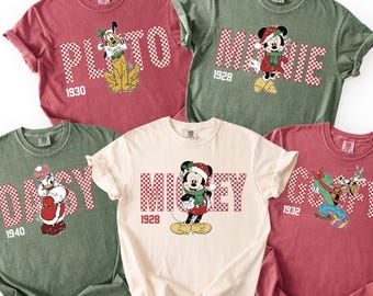 Matching Mickey And Friends Christmas Shirt Comfort Colors Shirt Family Mickey Christmas Shirt Checkered Disney Family Christmas Shirts