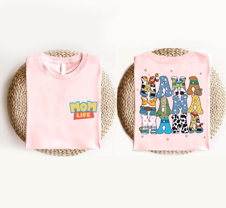 a pink shirt with cartoon characters on it