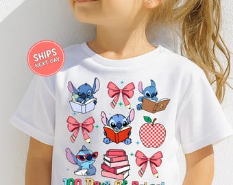 Stitch 100 Days of School Shirt Disney 100 Days of School Shirt 100th Day of School Coquette Girls Tee 100 Days Shirt Girls Stitch and Angel