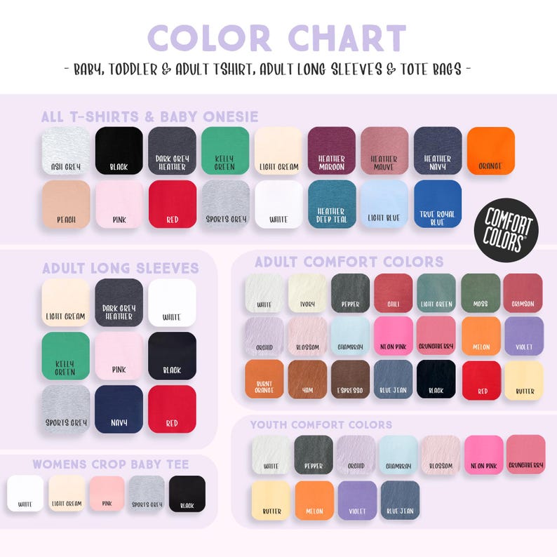 the color chart for a variety of colors