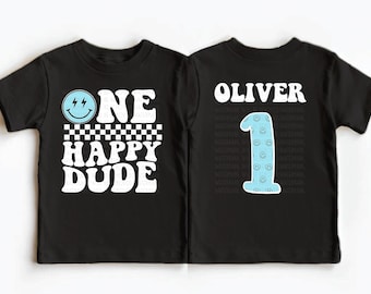Custom Birthday Boy Tee One Happy Dude Birthday Shirt Boys Birthday Shirt Retro Groovy Checkered Birthday Party Outfit Birthday Gift