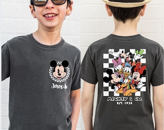 Custom Disney Shirt Checkered Mickey And Friends Toddler Sweatshirt Mickey Minnie Kids Toddler Shirt Family Disney Trip Tees Matching Shirts