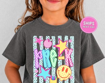 Pre-k Back To School Shirt First Day of School Shirt Comfort Colors Preppy Smiley Face School Shirt Pre-k Gift Stars Pre-k Shirt Toddler Tee