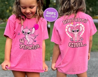 Disney Angel Stitch Birthday Shirt Comfort Colors Shirt Custom Disney Stitch and Angel Shirt Personalized Birthday Girl Shirt Angel Birthday