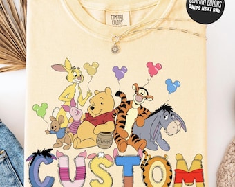 Custom Name Winnie The Pooh Shirts Disney Family Trip Shirt Disney World Family Matching Tees Pooh Characters Alphabet Comfort Colors® Shirt