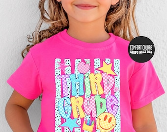 Third Grade Back To School Shirt First Day of School Shirt Comfort Colors Smiley Face Preppy Shirt Hello 3rd Grade Stars Shirt Toddler Shirt
