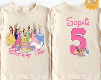Disney Princess Birthday Shirt Custom Birthday Girl Shirt Personalized Disney Princess Shirt Magic Trip Birthday Trip Tee Ariel Elsa Moana