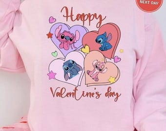 Angel and Stitch Valentine Shirt Valentine's Day Angel Stitch Valentine Sweatshirt Disney Happy Valentine's Day Matching Valentines Day Tee