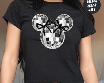 Mickey Mouse Disco Ball Baby Tee Disney Mouse Ears Coquette Bow Comfort Colors® Tank Top Retro Mickey Mouse Tank Disney Girls Trip Crop Top