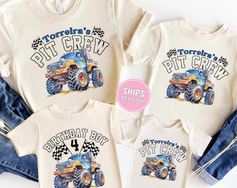 Custom Monster Truck Birthday Shirt Family Matching Birthday Shirt Pit Crew Shirt Custom Racing Car Birthday Boy Sweatshirt Gift For Him