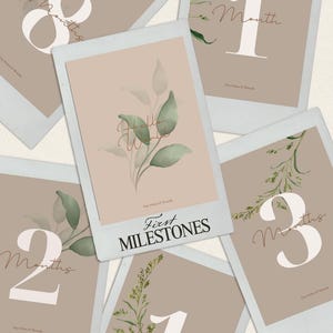 Tarjetas de hitos para bebés neutrales/Set imprimible de 1 a 12 meses/Accesorio fotográfico mensual moderno de género neutro/Descarga digital instantánea para fotos de recién nacidos