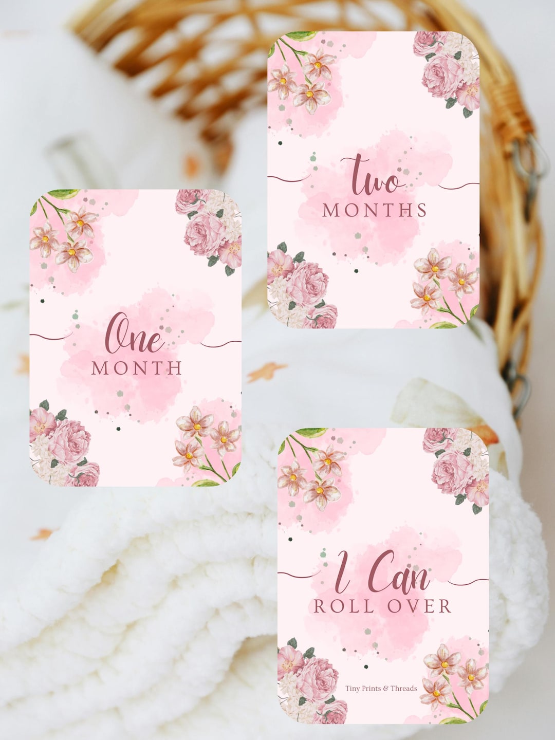Pink Floral Baby Milestone & "i Can" Cards -- Monthly and First Skills ...