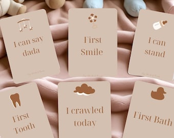 Beige Baby Milestone Cards: Firsts & Achievements (Digital Download