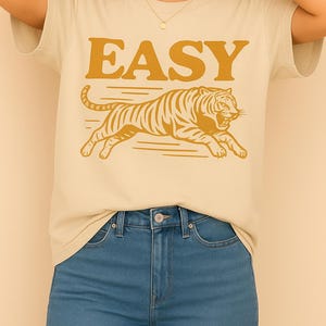 Easy Tiger Comfort Colors Shirt Vintage Distressed Tiger Tee Retro Graphic TShirt, Easy Tiger TShirt Washed Look Tiger Tee