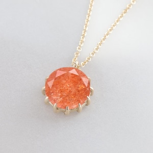 Orange Round Stone Womens Necklace in Solid Gold or Silver, Colorful Healing Gemstone Necklace, Unique Mothers Necklace, Gift For Birthday
