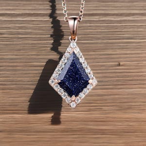 Vintage kite Cut Sandstone Necklace solid 14k 18k rose gold vintage unique Personalized pendant for women her anniversary bridal gift mother