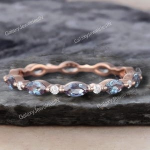 Alexandrite trouwring vrouwen vintage moissaniet halve eeuwigheid witgoud marquise geslepen trouwring match stapelen diamant cadeau voor haar