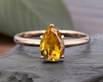Pear Cut Citrine Ring: 14K Gold & Sterling Silver, Handmade