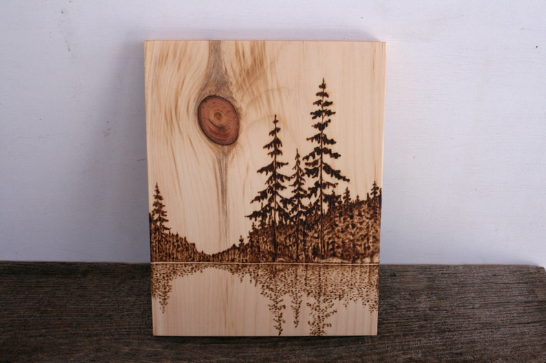 Waters Edge Wood burned Landscape Art on Wood | Etsy