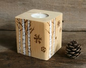Winter Birch Candle Holder - Woodburning
