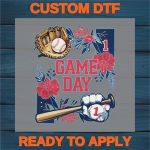 Baseball Game Day Sporty Floral DTF Transfer | Cute Retro Team Apparel for Youth & Adult | Ready to Press Iron-On T-Shirt Design