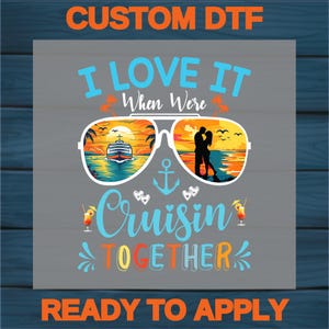 Cruise Vacation DTF Transfer, Retro Tropical Iron-On for Group Shirts, Cute Nautical Sunset Design, Perfect for Family Getaways