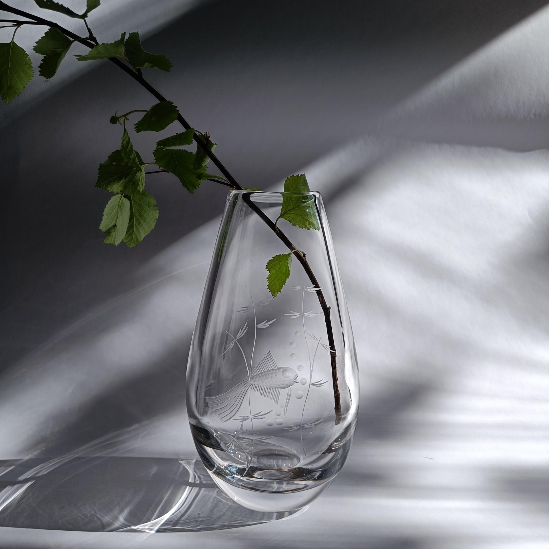 Kosta Boda Vase Etched Fish - Etsy