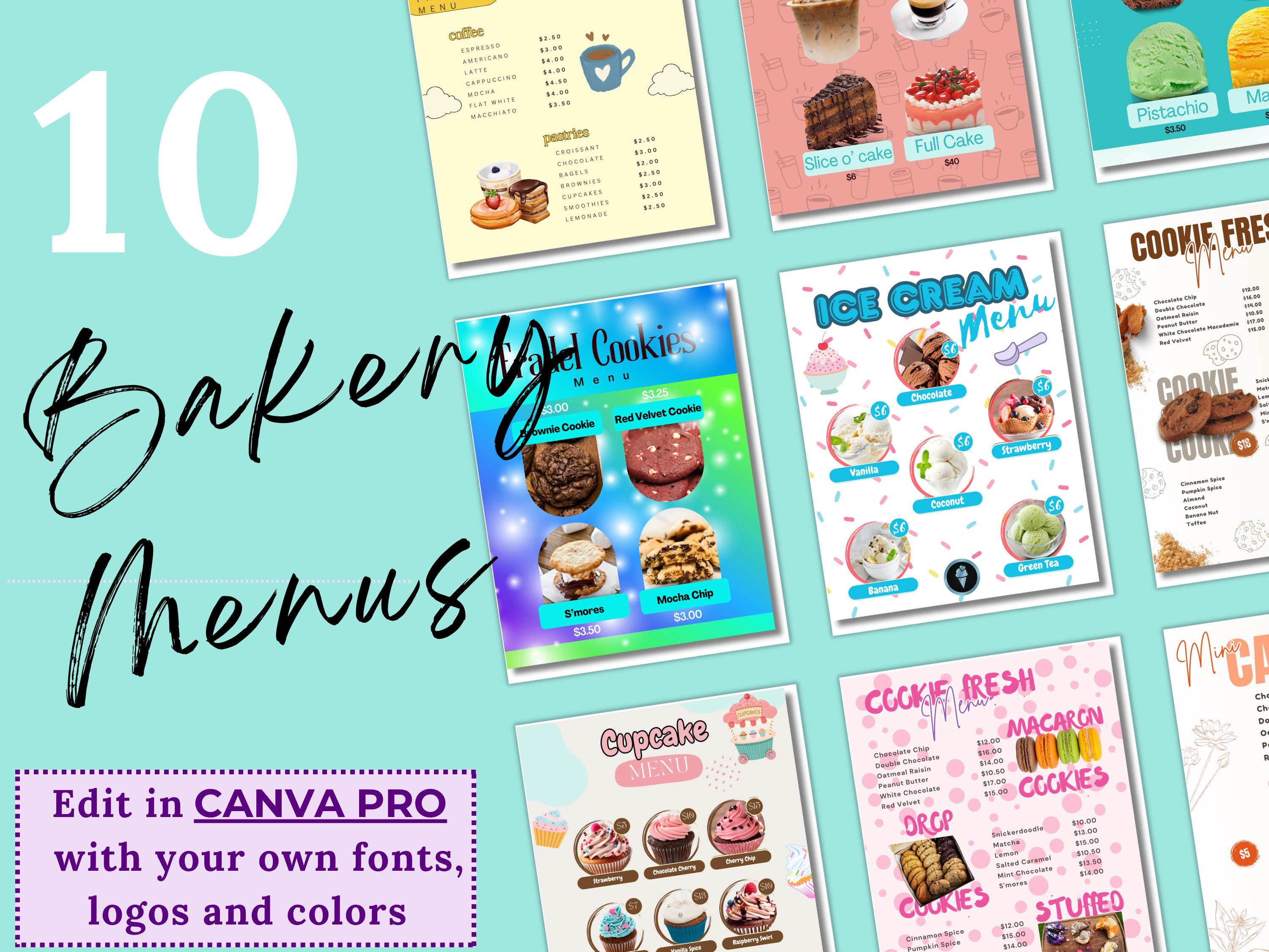 Cookie Menu.pdf Editable Cookie Menu Template | Canva Bakery Pricing (digital Download ...