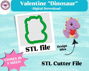 Valentinstag Dinosaurier Cookie Cutter STL | Liebe Tier STL Digitale Datei | 3D-Druck Schneideplotter | DIY Zuckerkeks | Sofortdownload | 5 Größen