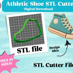 Athletic Shoe Cookie Cutter STL File | Sports 3D STL Digital Download | Drink Cookie Cutter | Matching PNG Available | Instant Download