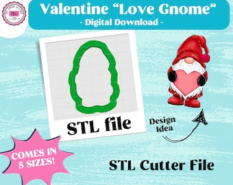 Valentine's Day Gnome Cookie Cutter STL | Love Gnome STL Digital File | 3D Print Cutter | DIY Sugar Cookie | Instant Download | 5 sizes