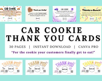Editable Car Cookie | Thank You Cards for Bakers | 30 Canva Pro Templates to Print & Customize | Bakery Thank You Cards | Personalize to You