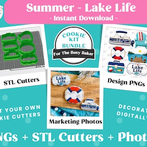 Summer Lake Life Cookie Marketing Kit | STL Cutters + Edible PNGs + Presale Photos for Cookie Sellers | Boating & Fishing Theme