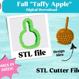 Taffy Apple Cookie Cutter STL File | Caramel Apple 3D STL Digital Download | Instant Fall Cookie Cutter | Matching PNG Available