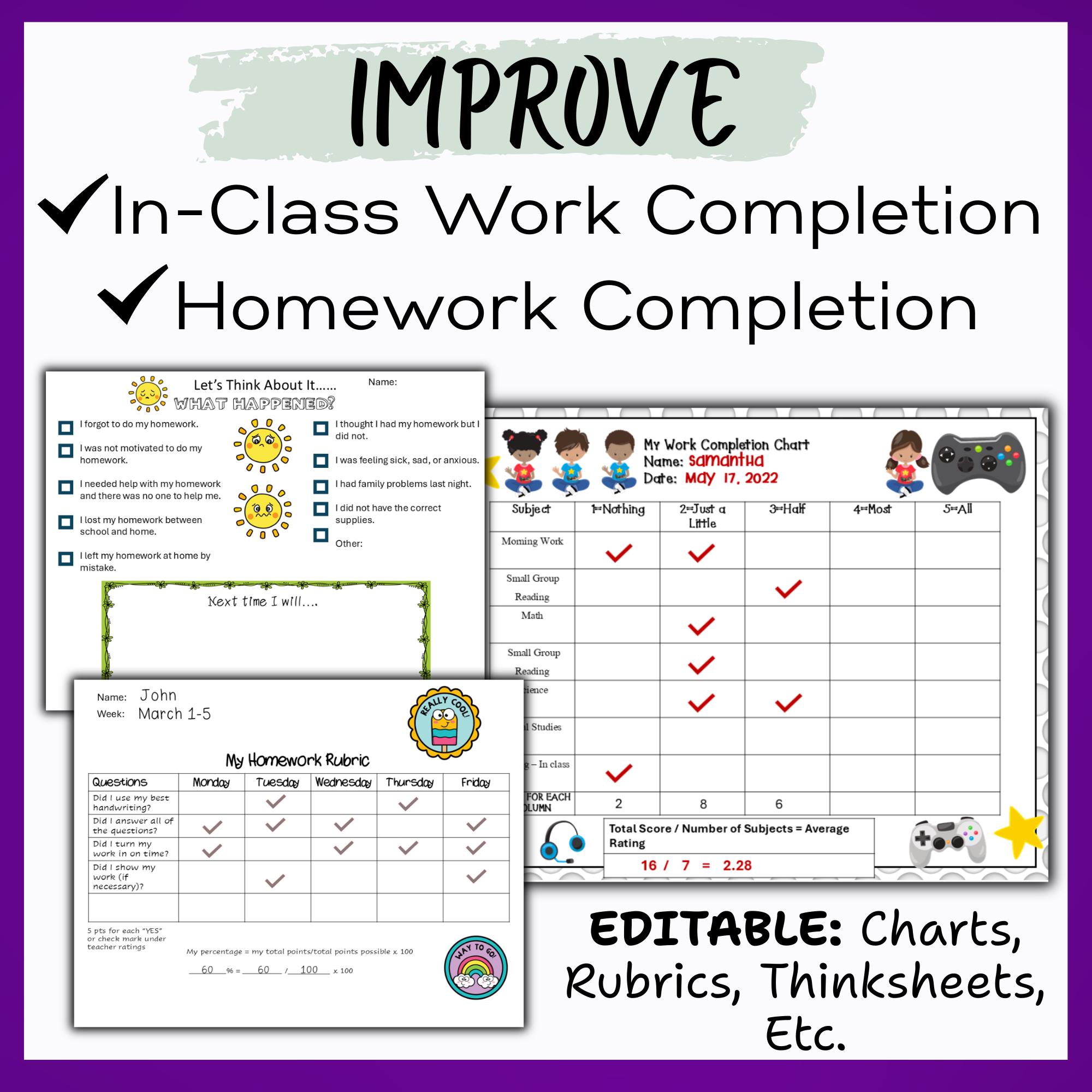 Classroom & Homework Completion Charts (digital Download) - Etsy