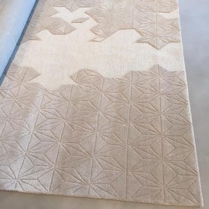 Handgetuft wollen vloerkleed: geometrisch hoog-laagpolig modern tapijt