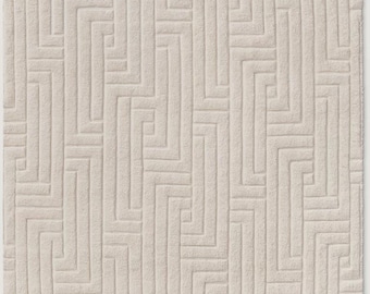 Alfombra de lana anudada a mano: moderno diseño geométrico, color crema marfil neutro